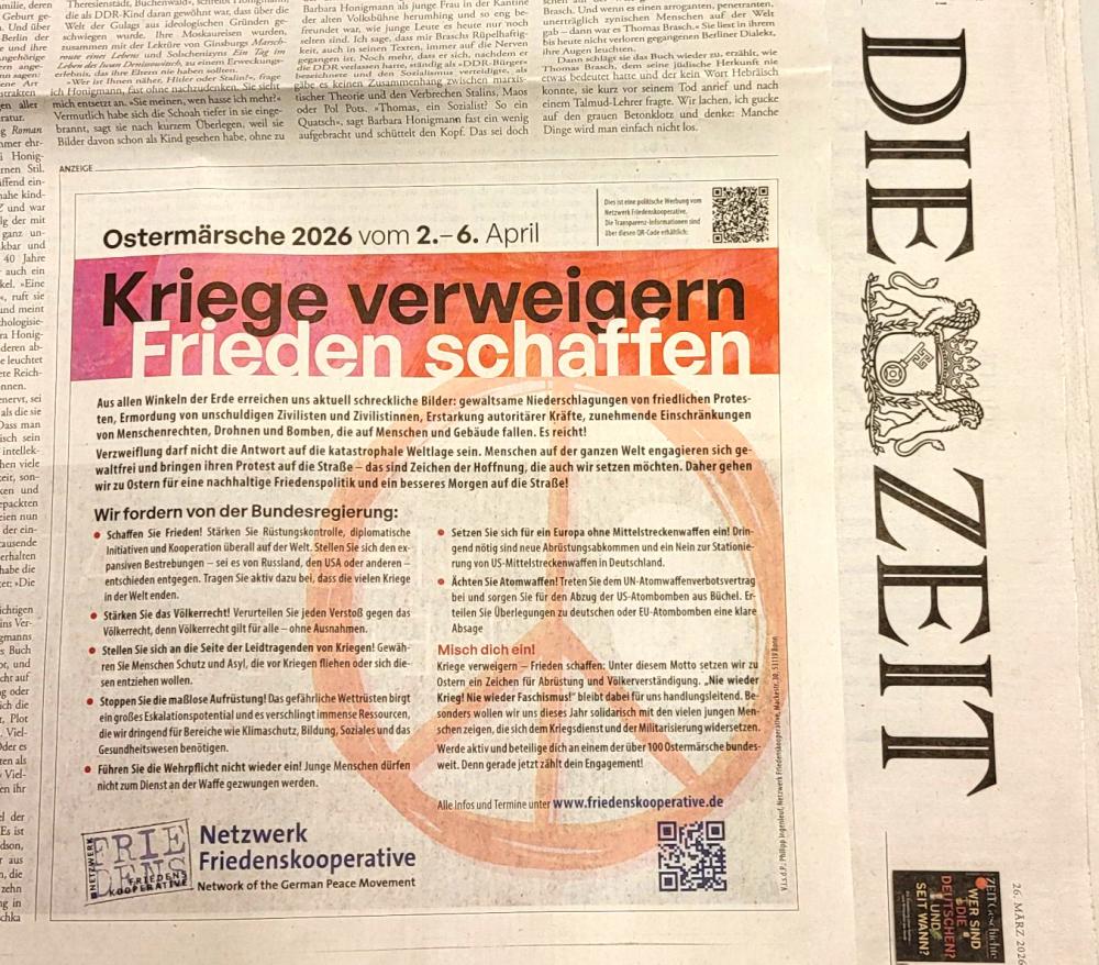 Anzeige Die Zeit Ostermärsche 2026
