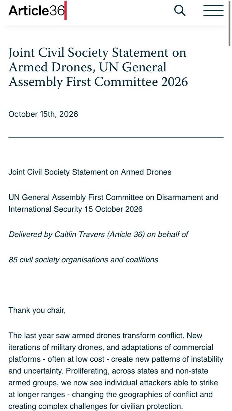 Armed drones statement 2026