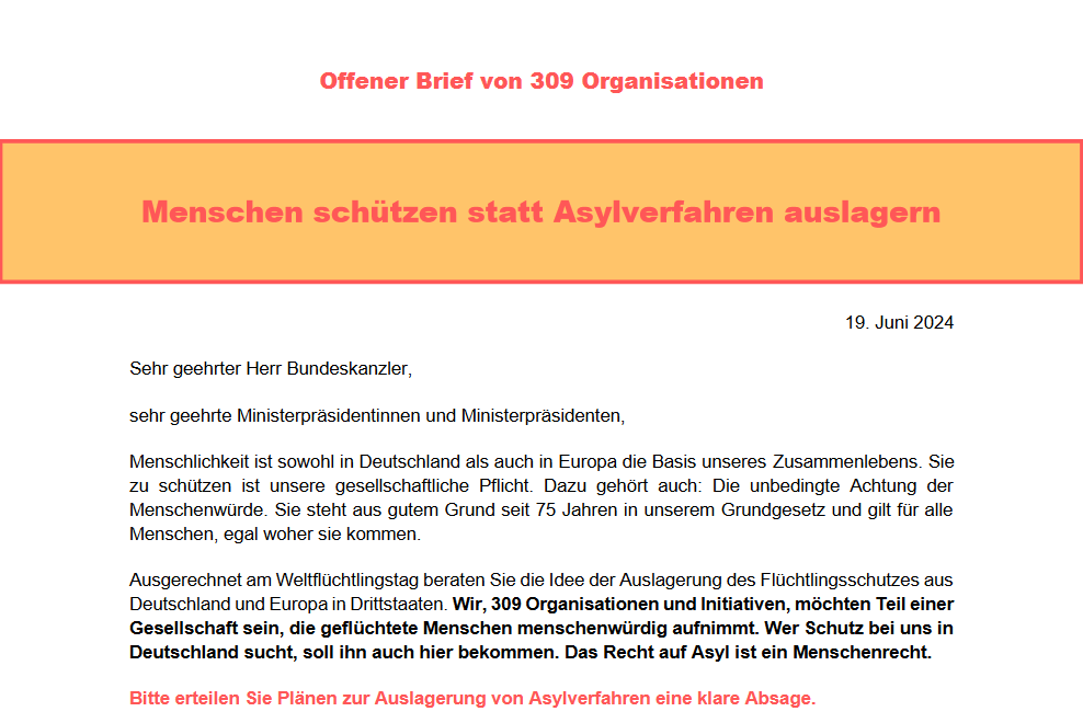 Offener Brief Pro Asyl Juni 2024